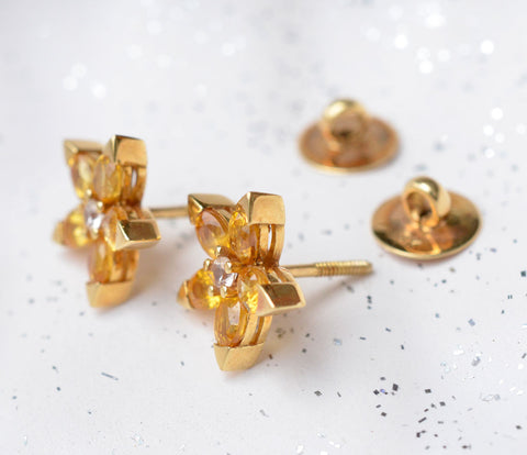 Yellow sapphire flower earrings