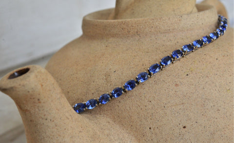 Natural Intense Blue Sapphire Bracelet in 18K White Gold