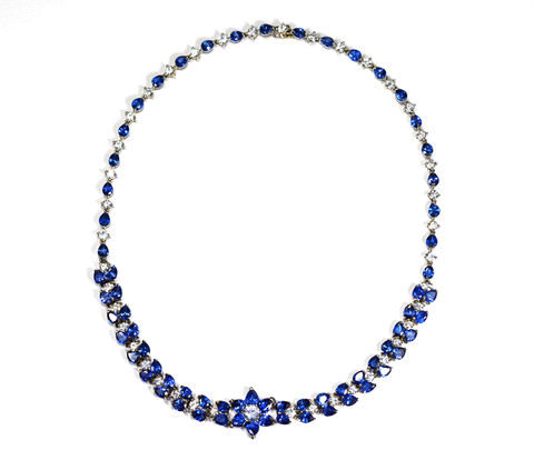 Luxury Ceylon blue sapphire necklace - high jewellery 