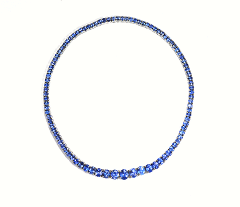 Oval Blue Sapphire Necklace in 18K White Gold