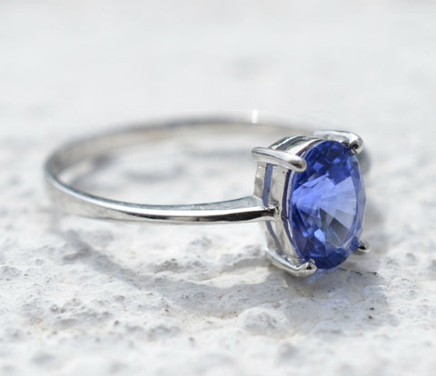 Ceylon Oval Blue Sapphire Box Stack 18K White Gold Ring