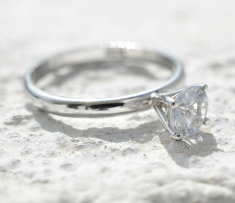 White Sapphire 18K White Gold Solitaire Ring