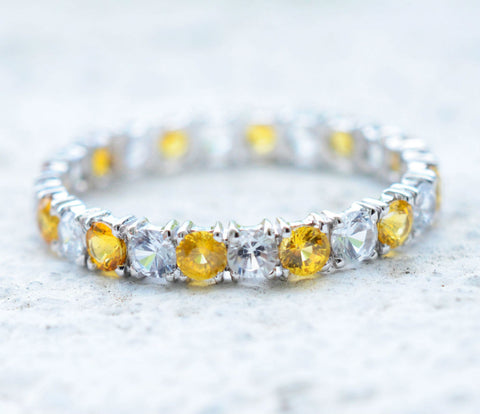 18K White Gold White and Yellow Sapphire Eternity Ring