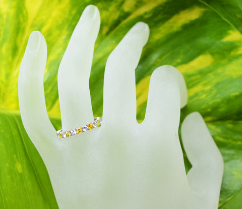 Natural Ceylon Yellow and White sapphire eternity ring in 18K white gold