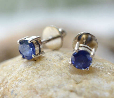 blue sapphire white gold ear studs