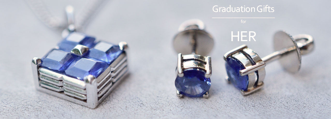Natural Ceylon Blue Sapphire Pendant and Ceylon blue sapphire earrings for Her Graduation Gift
