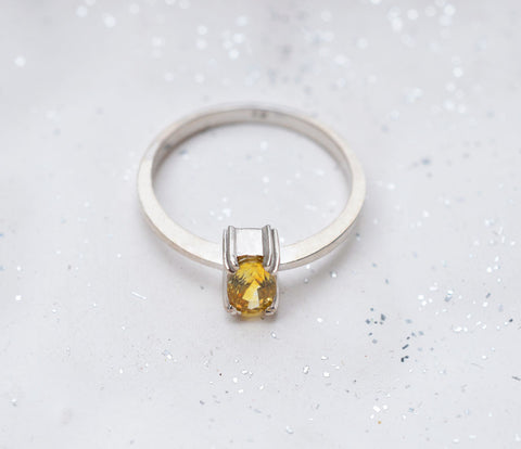 Natural Ceylon yellow sapphire white gold ring