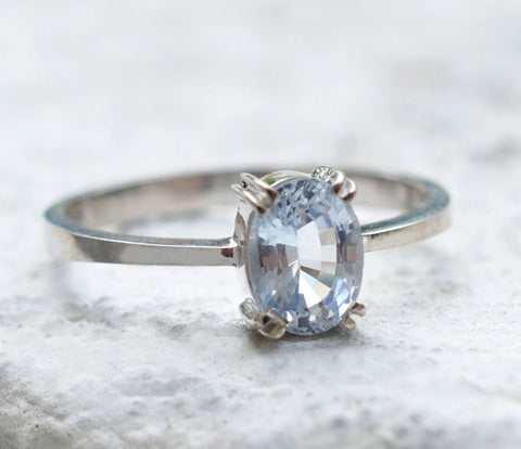 Bold Oval White Sapphire Ring Featured in 18K White Gold Setting