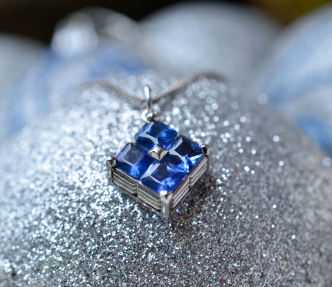 Square shaped Ceylon blue sapphire pendant for a graduation gift