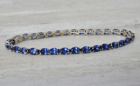 Natural Intense Blue Sapphire Bracelet in 18K White Gold