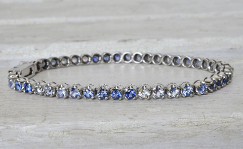 Natural Ceylon blue and white sapphire bracelet in 18k white gold