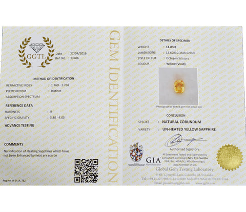 GIA gem certificate for Ceylon Yellow Sapphire gemstone
