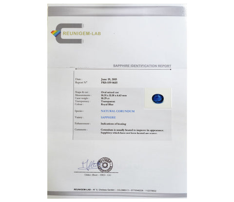 Ceylon blue sapphire gem certificate