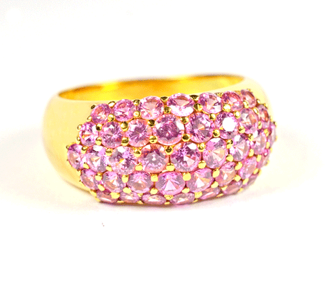 Ceylon Pink Sapphire Paved Ring in 18K Yellow Gold