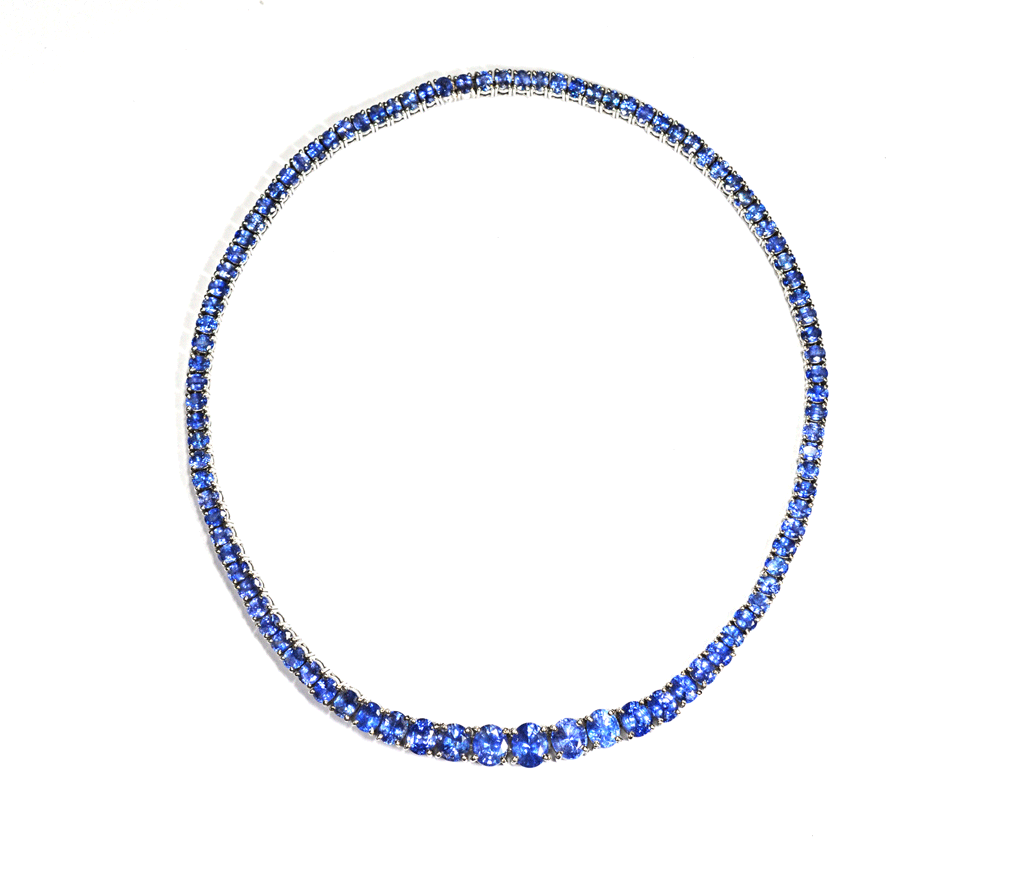 Ceylon blue sapphire necklace in 18K white gold