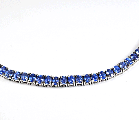 Natural Ceylon blue sapphire necklace in 18K white gold