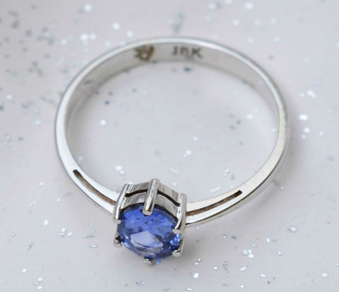 Natural Ceylon blue sapphire ring in 18K white gold available at Elizabeth Jewellers in Sri Lanka