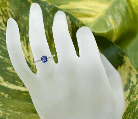 Natural Ceylon blue sapphire ring in 18K white gold available at Elizabeth Jewellers in Sri Lanka