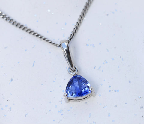Natural Trilliant Ceylon Blue Sapphire 18K White Gold Pendant