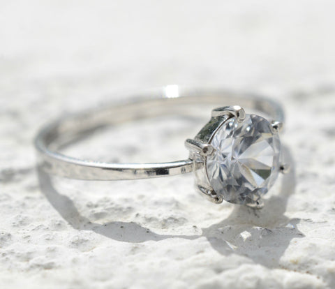 White Sapphire 18K White Gold Princess Ring