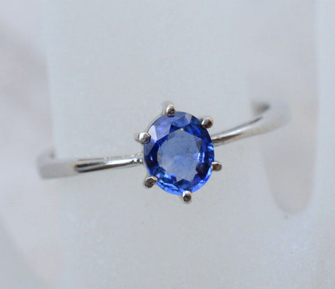 Natural Ceylon blue sapphire ring in 18K white gold available at Elizabeth Jewellers in Sri Lanka