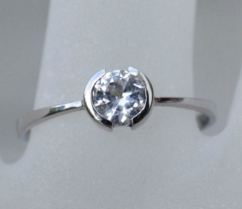 Round Natural Ceylon White Sapphire Ring in 18K White Gold available to buy at Elizabeth Jewellers in Sri Lanka