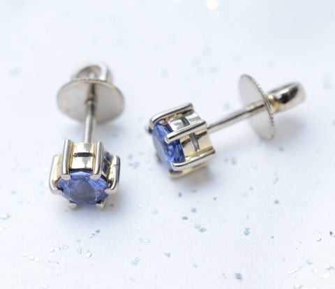 18K White Gold Round Ceylon Blue Sapphire Mini Earstuds (~3.5mm)