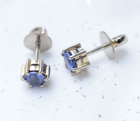 18K White Gold Round Ceylon Blue Sapphire Mini Earstuds (~3.5mm)
