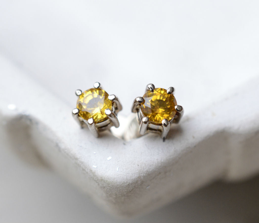 mini yellow sapphire ear studs